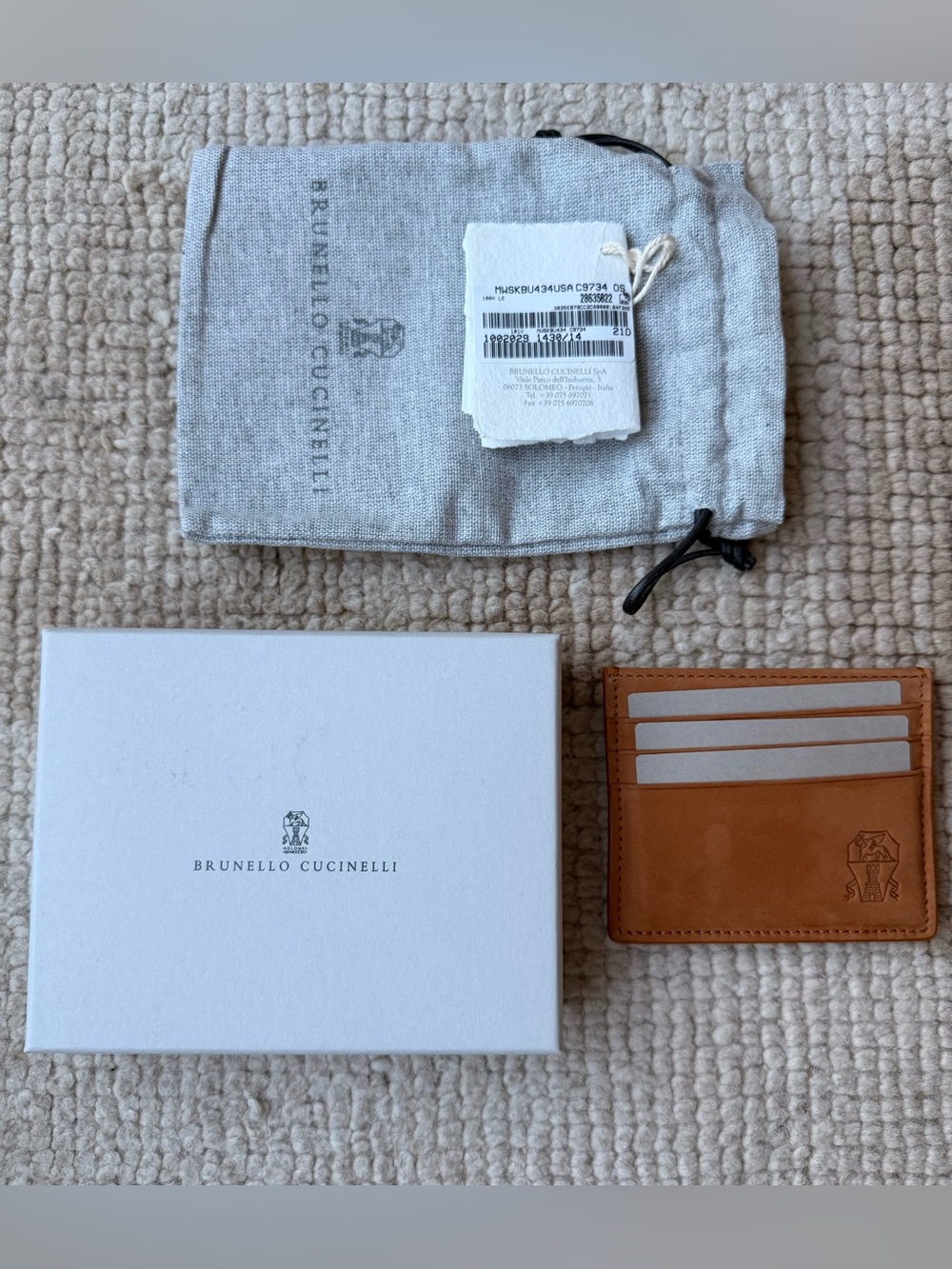 NWT Brunello Cucinelli Logo Embossed Leather  Card Holder